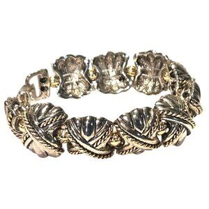 Vintage Bracelet Rope Accent Silver & Gold Tone‎ Cable Strung & Butterfly Clasp